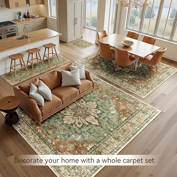Area Rugs 10'x12' Washable Non-Slip, Floral Vintage Distress Print Pattern - Image 5