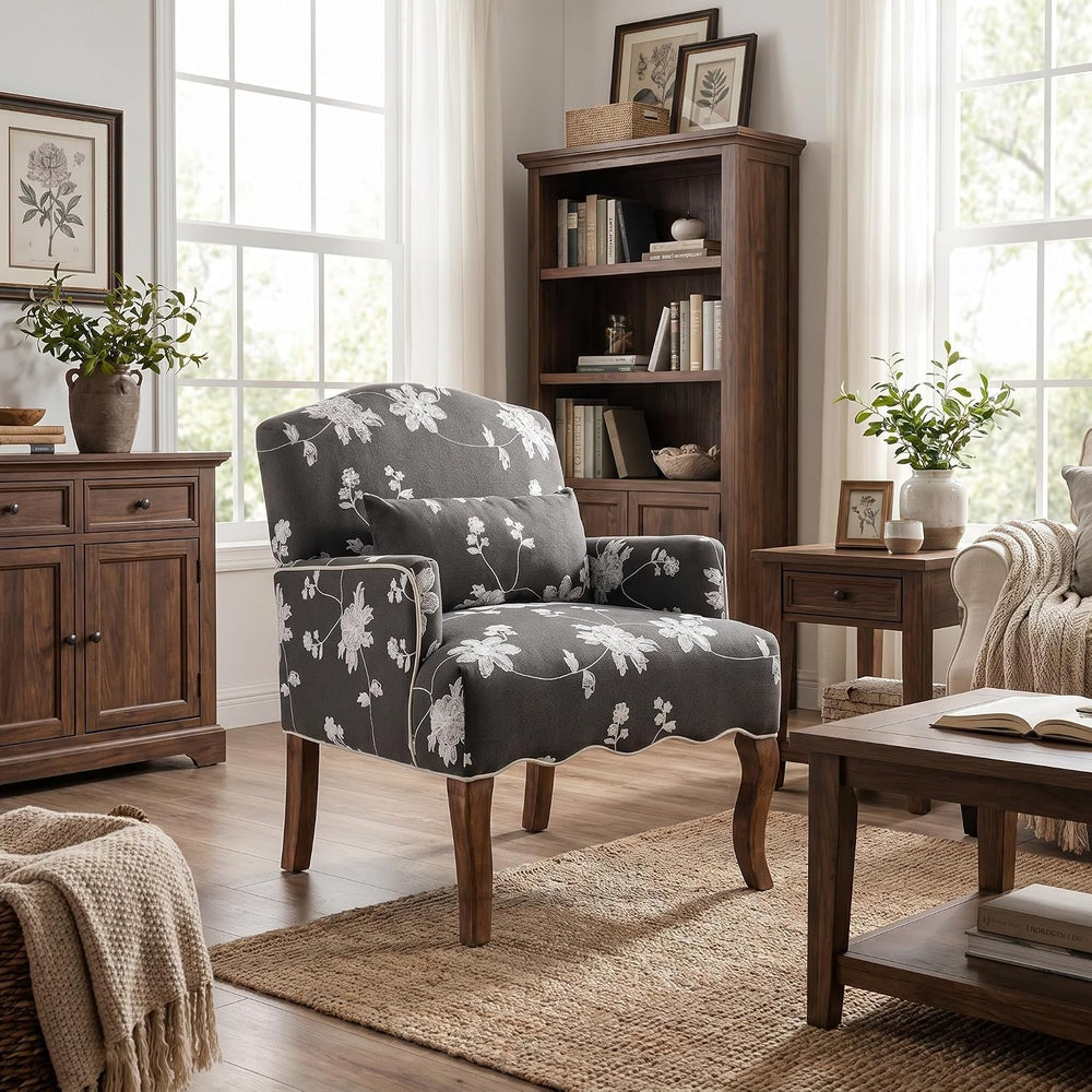 Shunzhi Floral Accent Chairs Set of 2 Farmhouse Upholstered Armchair Linen Re...