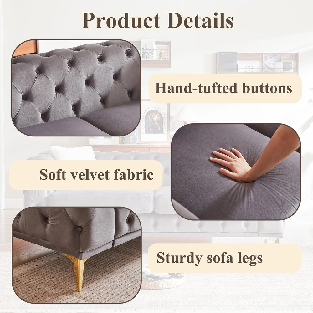 2 Piece Chesterfield Velvet Combination Sofa for Living Room,82.5" 3-Sea...