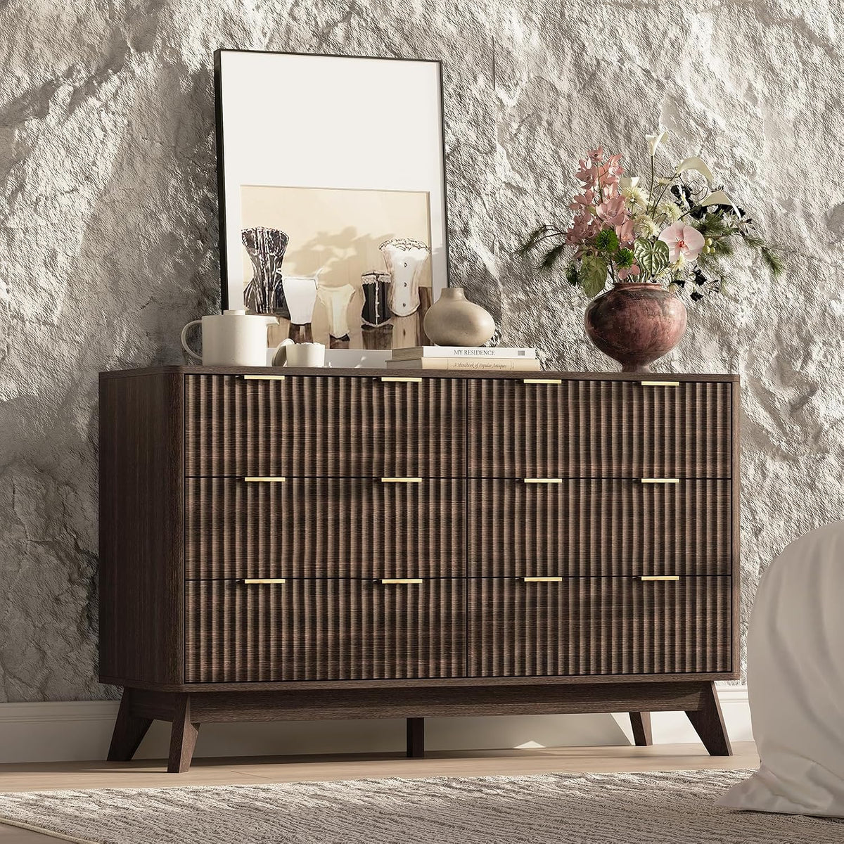 47" wide fluted 6 drawers dresser for bedroom,curved, main product view