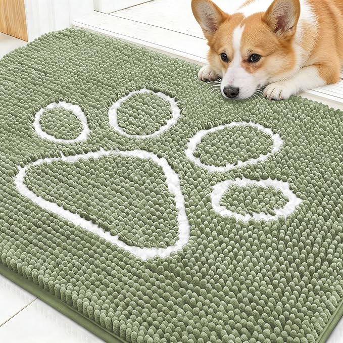 OLANLY Dog Door Mat for Muddy Paws 30x20, Paw Print Design, Absorbs Moisture by OLANLY