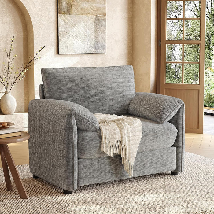 ONBRILL Oversized Accent Chair, 41 Inch Chenille Fabric Armchair, Grey