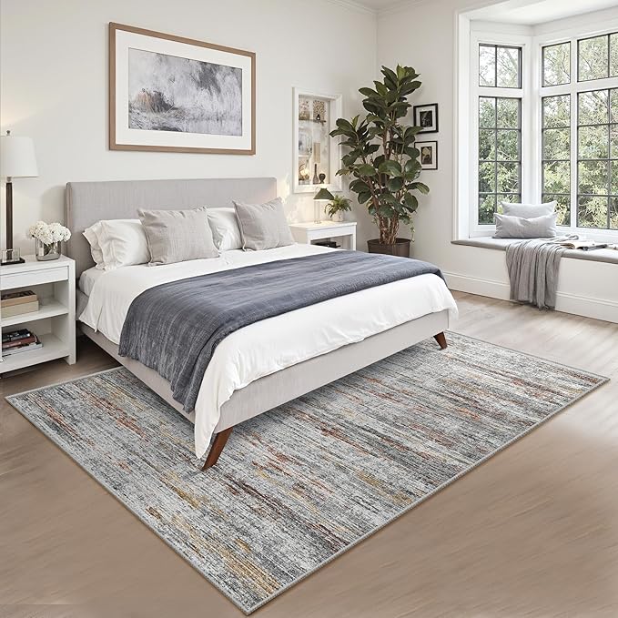 5x7 Area Rugs - Ultra-Thin Washble Rugs, Non-Slip Low Pile Abstract Print Rugs - Image 6