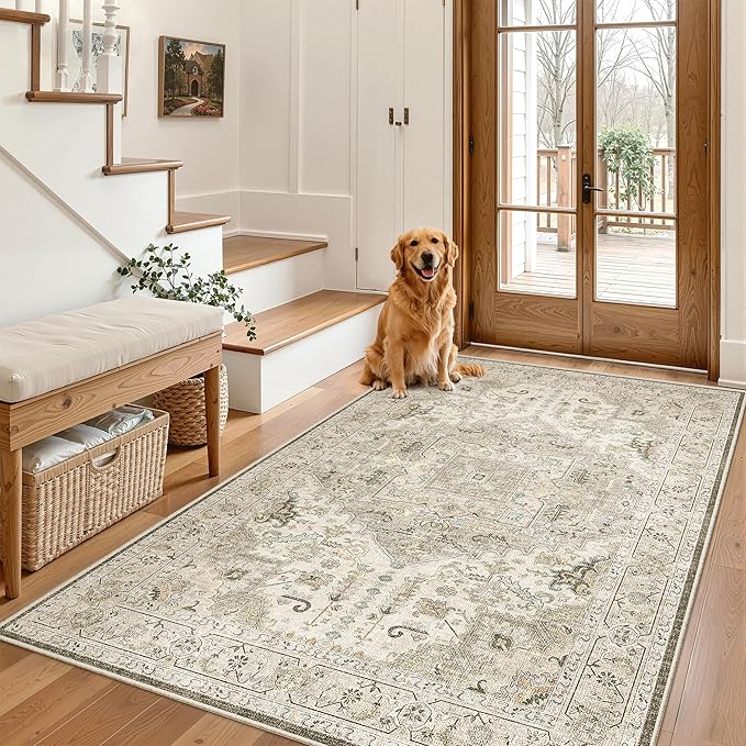 Madane Area Rug 4x6 Washable Rugs: Vintage Living Room Rug Soft Low Pile Non - Image 3