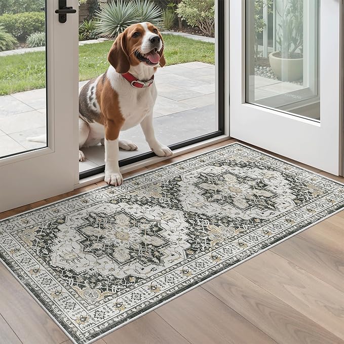 Madane Washable Area Rug 2x4, Small Entryway Rug Non-Slip Vintage Door Mat - Image 2
