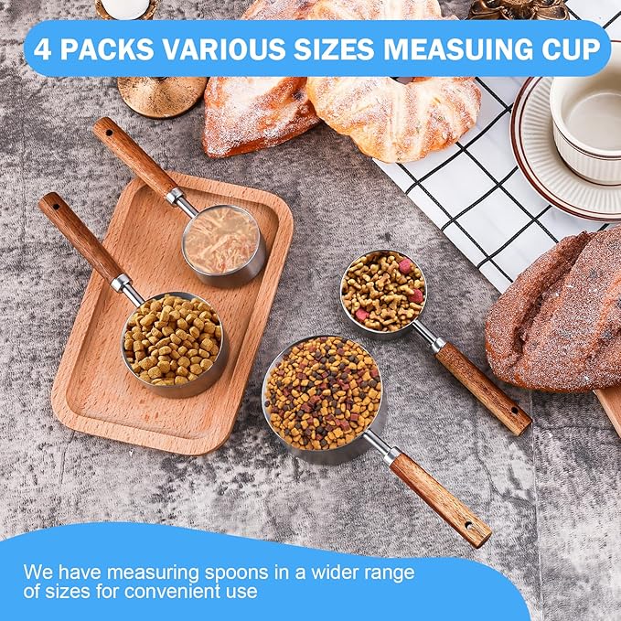 4 Pcs Dog Food Scoop Measuring-Cup, 1 Cup, 1/2 Cup, 1/3 Cup, 1/4 Cup, Stainless - Image 4