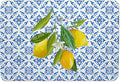 Blue and White Floral Lemon Dish Drying Mat, Mediterranean Tiles Coffee Bar Mat by Unknown