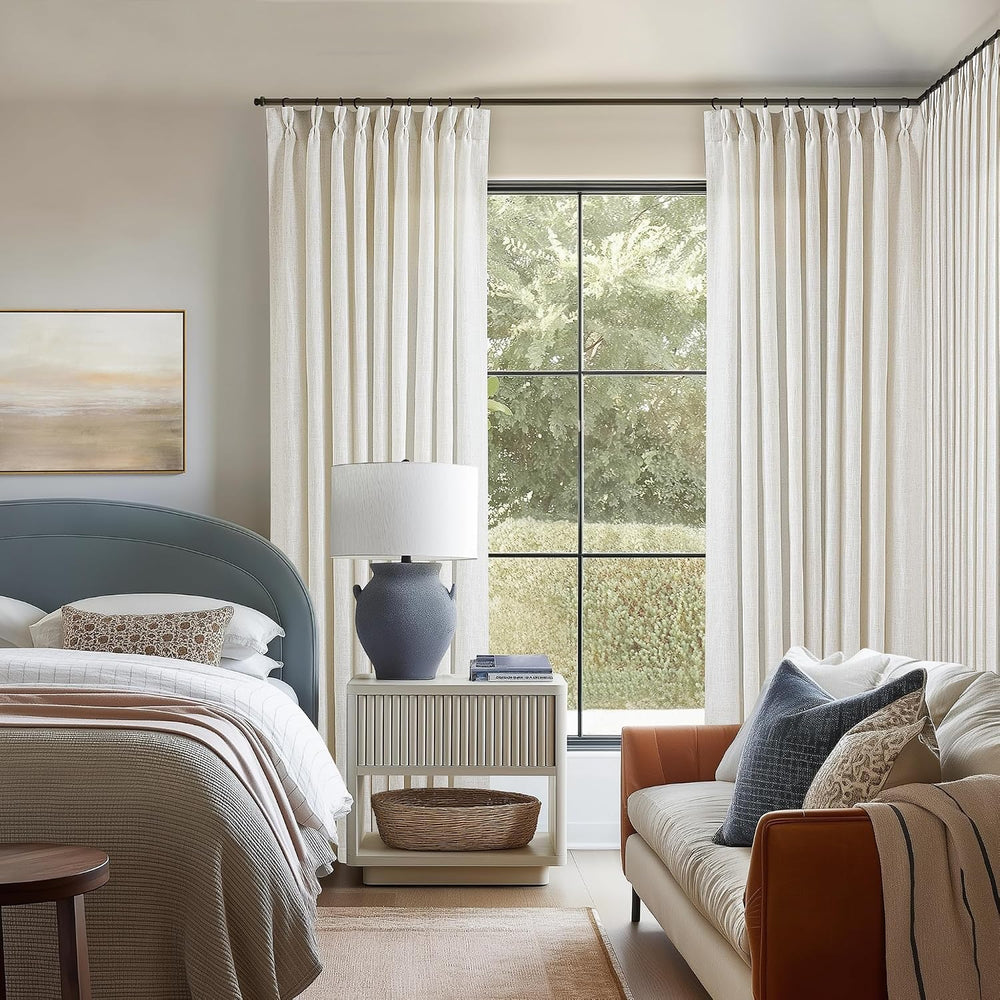 102 Inch Curtains Pinch Pleat Linen Curtains Natural 2 Panels