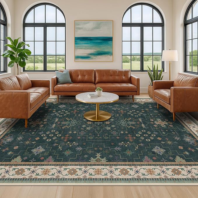 Hazo Haus Dark Green Vintage Living Room Rug 9x12 - Image 3