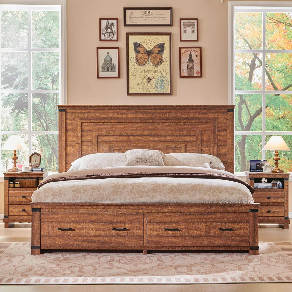 T4TREAM 54" Tall Farmhouse Queen Size Bed Frame, Reclaimed Barnwood