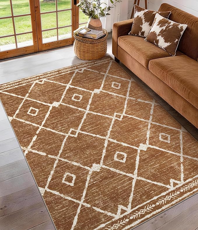 YIHOUSE Western Area Rugs for Living Room 5x7, Moroccan Aztec Burnt Orange Rug by YIHOUSE