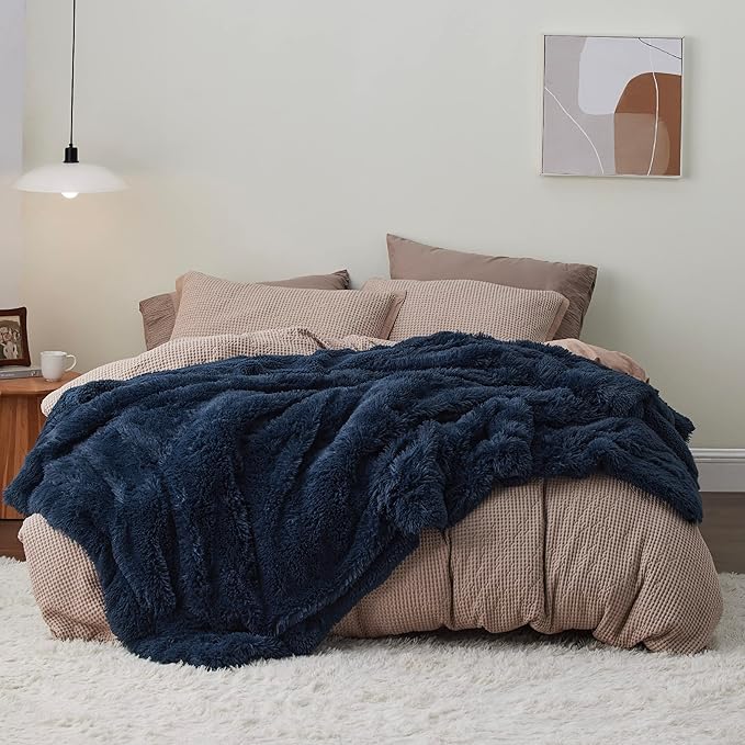Bedsure GentleSoft Fluffy Navy Blue Blankets Queen Size - Image 6