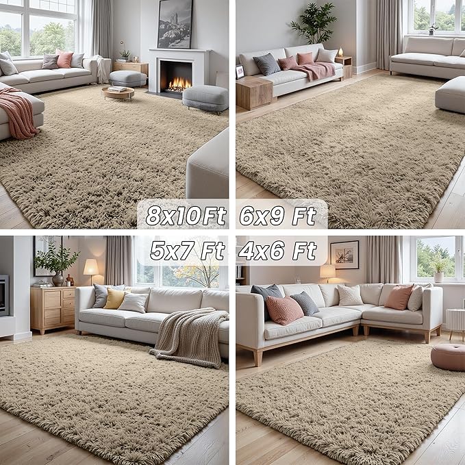 5x8 Area Rugs for Living Room: Soft Fluffy Shag Gray Camel Rugs for Bedroom - Image 7