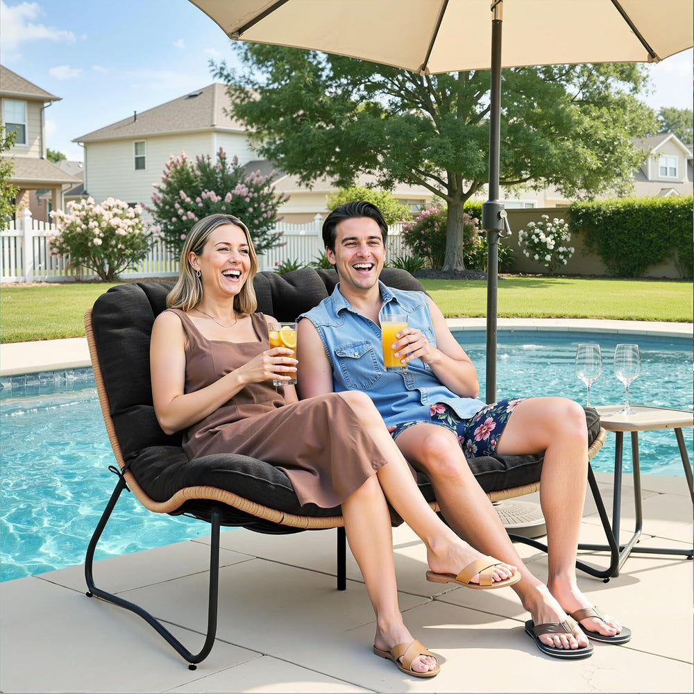 Outdoor Loveseat, Boho Rattan Patio Couch with Soft Cushion (Black)
