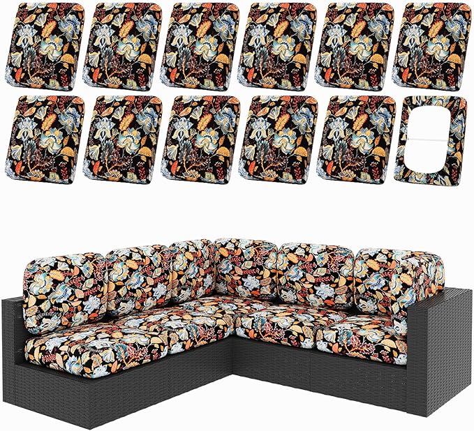 hyha 12Pcs Patio Cushion Covers, Stretch Outdoor Couch Cushion Covers by hyha