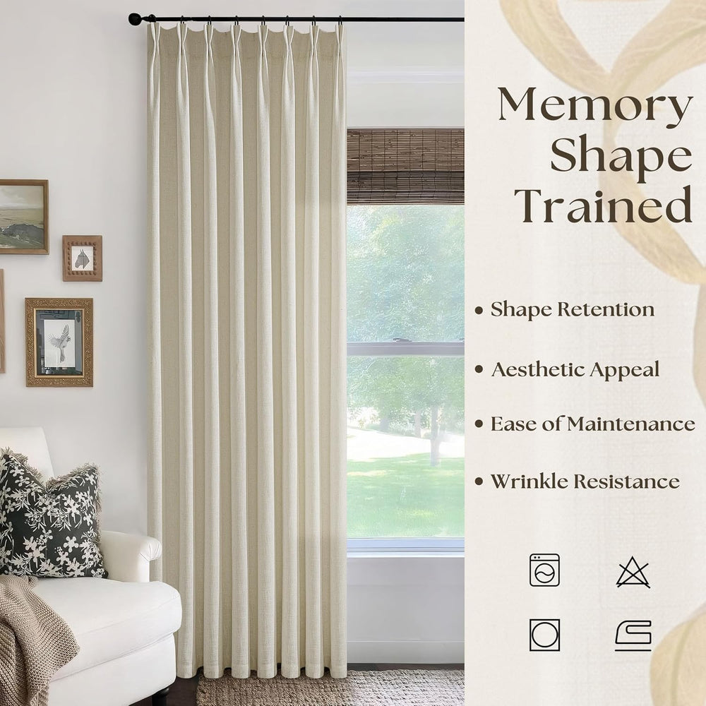 Oatmeal 90 Inch Pinch Pleated Linen Curtains for Living Room