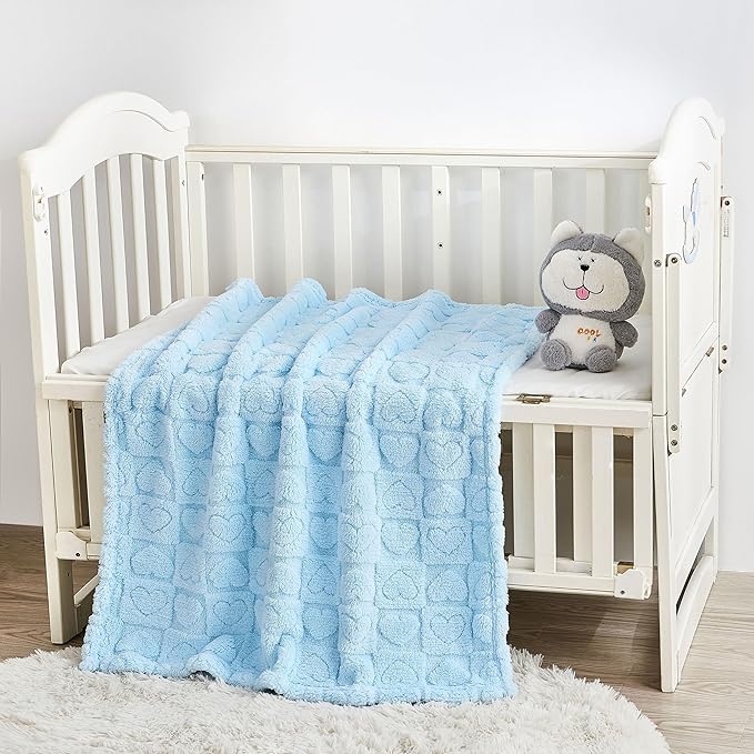 Sherpa Fleece Baby Blanket Heart Checkered Blanket, Ultra Soft Fluffy Premium - Image 2