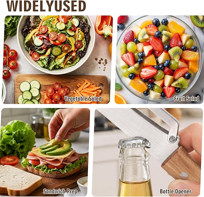 2 Pack Vegetable Peeler, with Wooden Handle & Bottle Opener, Stainless Steel - Image 6