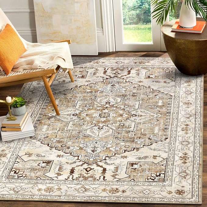Yamaziot Area Rug 5x7, Non-Slip Washable Boho Vintage Living Room Bedroom Rug by Yamaziot