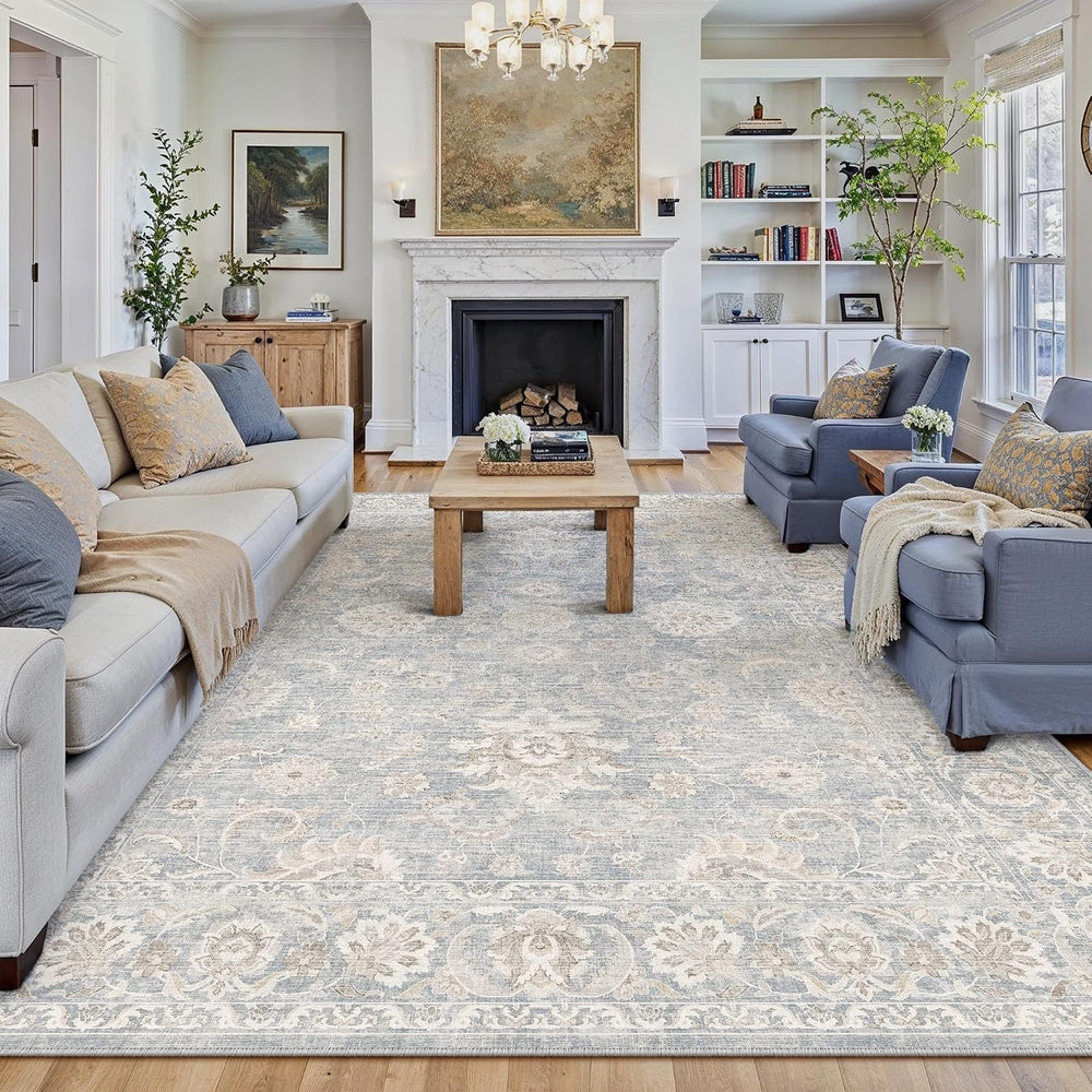 9x12 Blue Cream Neutral Area Rug