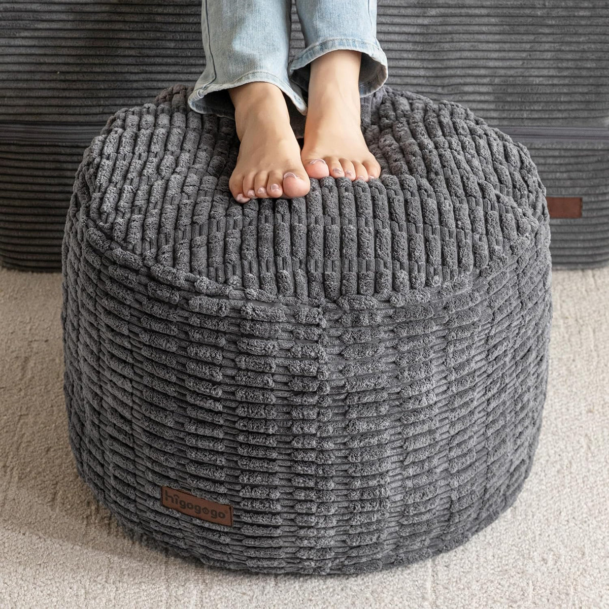 higogogo pouf ottoman stuffed round modern foam filled, main product view