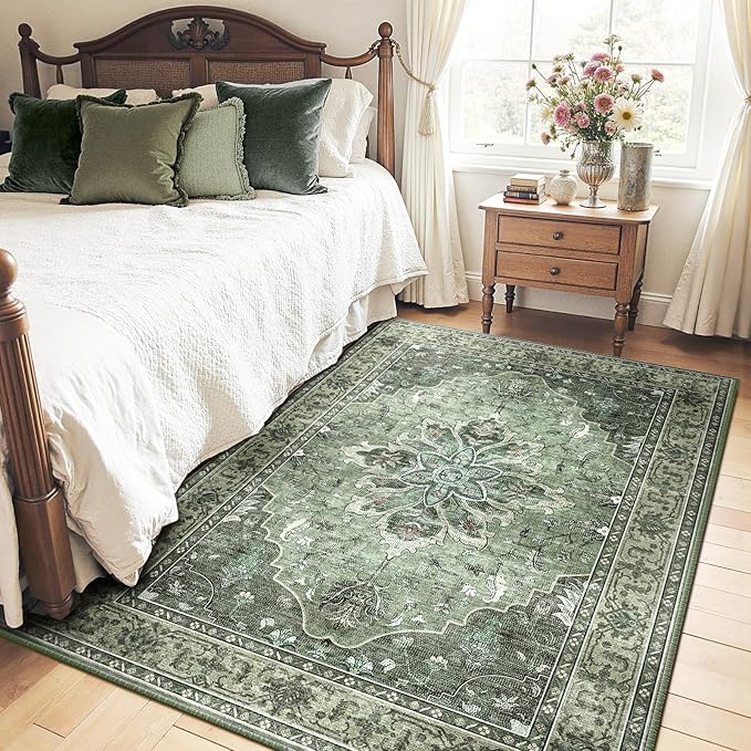 Area Rugs 4'x6' Washable Non-Slip, Floral Vintage Distress Print Pattern - Image 2