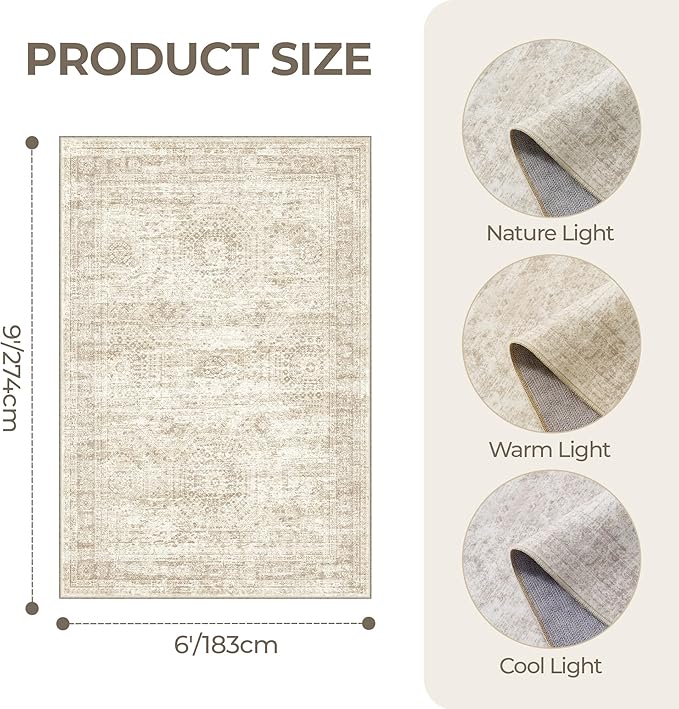 6x9 Rug for Living Room, Soft Low Pile Indoor Washable Rugs for Bedroom - Image 2