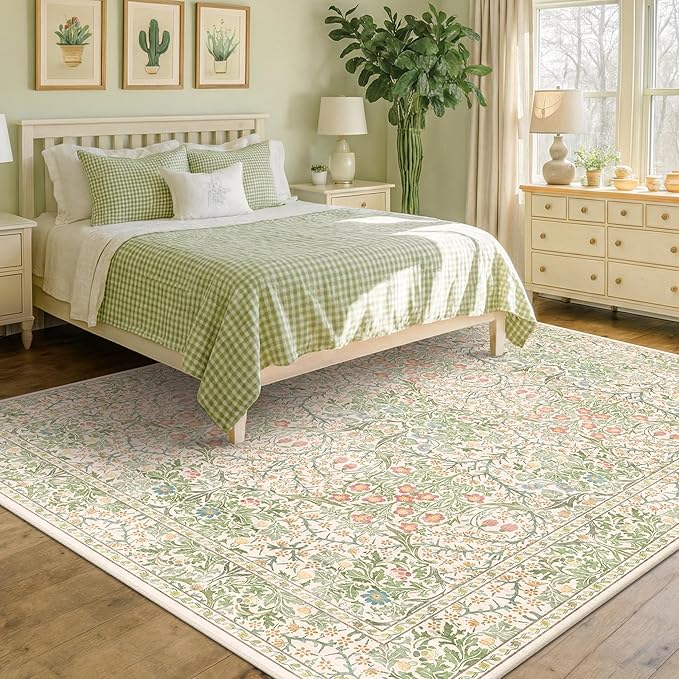 Cream Green Washable 8x10 Area Rugs - Image 3