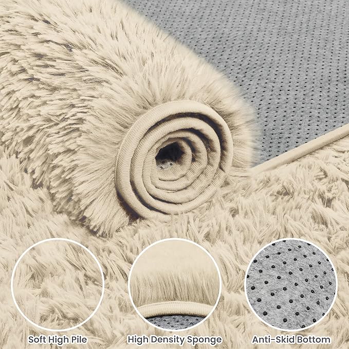 6x9 Area Rugs for Living Room Rug: Soft Fluffy Shag Beige Rugs for Bedroom - Image 6