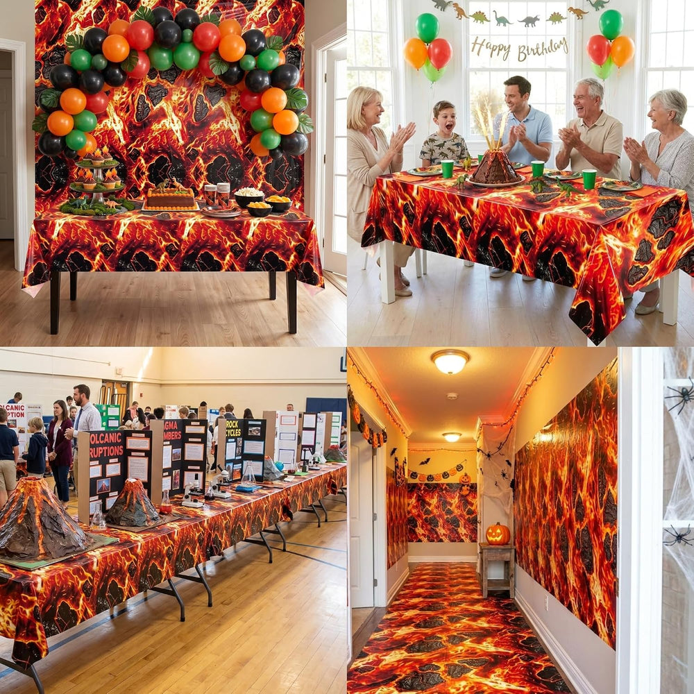 100FT x 54IN Halloween Lava Plastic Tablecloth Roll with Slide Cutter Box