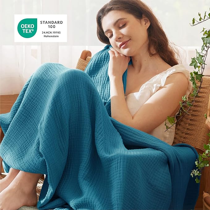Bedsure 100% Cotton Muslin Blanket Queen Size - Image 4