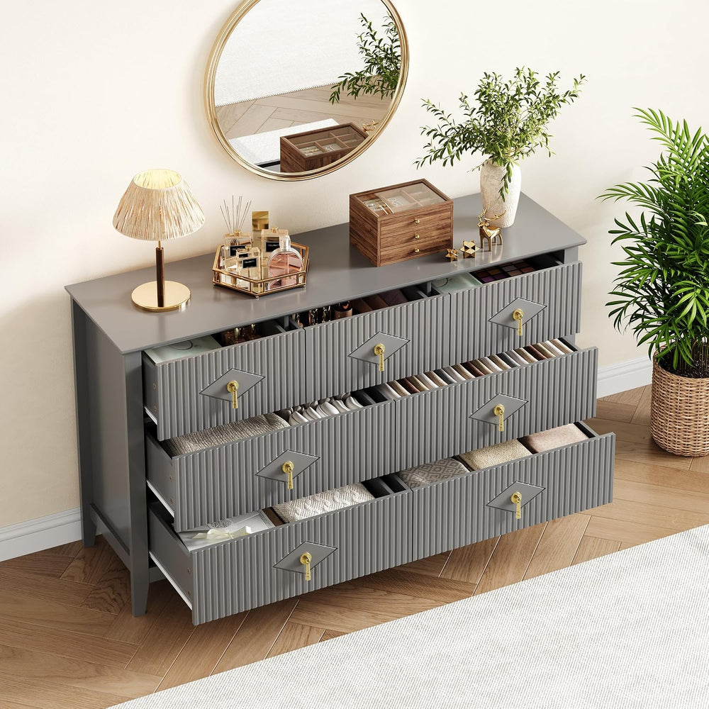 GarveeHome Fluted Dresser for Bedroom, Chest Organizer Unit with 7-Drawer