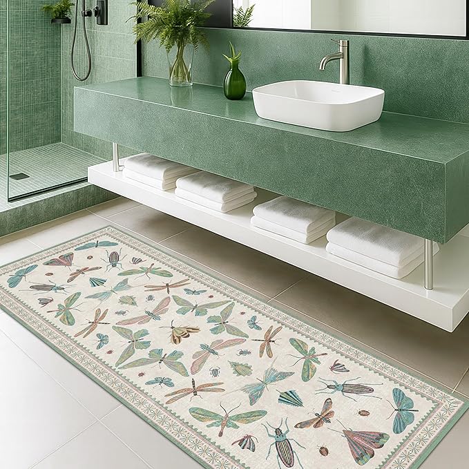 Hazo Haus Washable Non Slip Bathroom Runner Rug 2x5, Insect Boho Bath Mat - Image 3