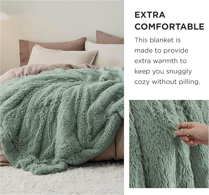 Bedsure GentleSoft Fluffy Sage Green King Size Blanket - Image 3