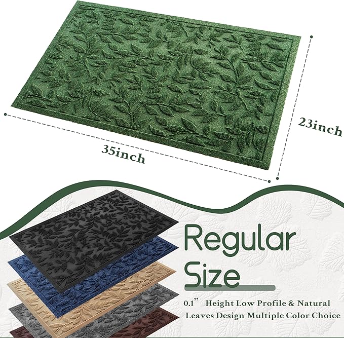 Green Leaves Outdoor Indoor Entrance Doormats, Absorbent Durable Heavy Duty - Image 2
