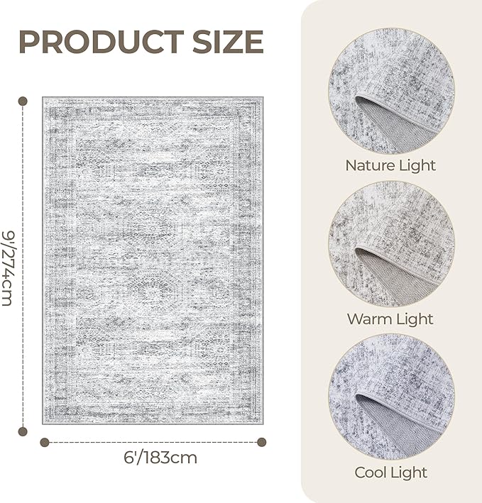 6x9 Rug for Living Room, Soft Low Pile Indoor Washable Rugs for Bedroom - Image 2
