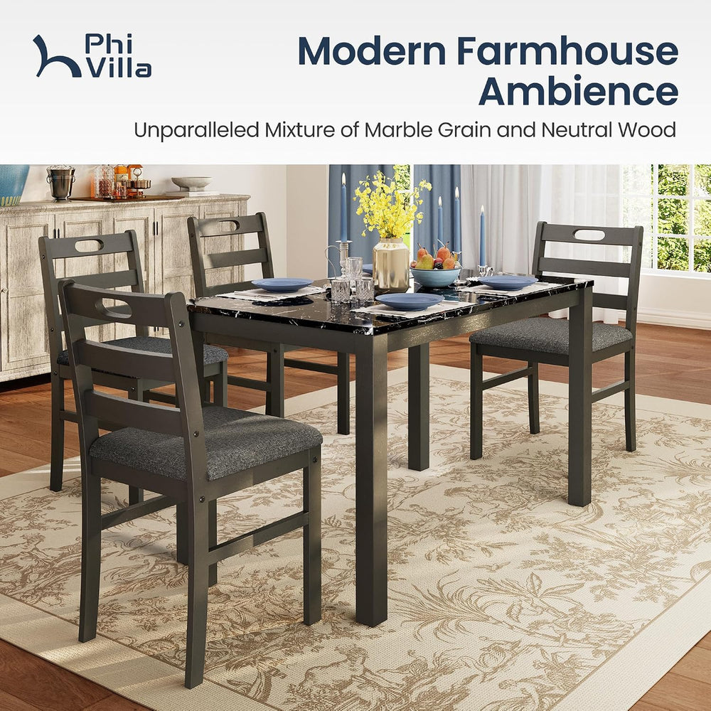 PHI VILLA Dining Table Set for 4, Marble Design Kitchen Table and Chairs