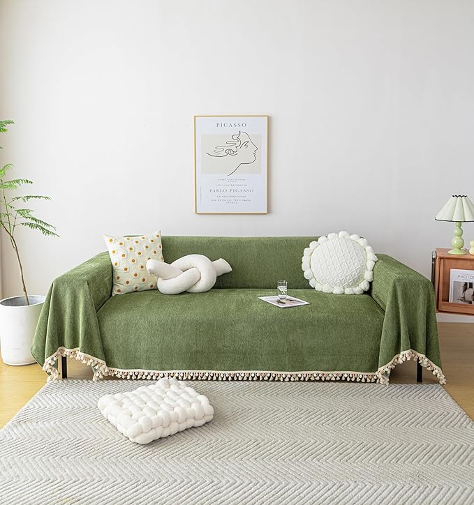 HANDONTIME Green Sofa Cover Vintage Couch Cover by HANDONTIME