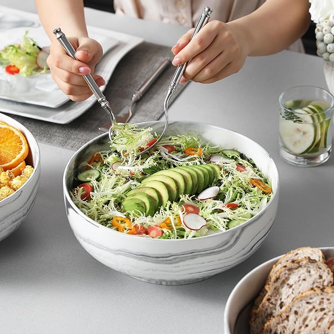 MALACASA Salad Bowls, 114 OZ Extra Large Serving Bowls Set of 2, Porcelain