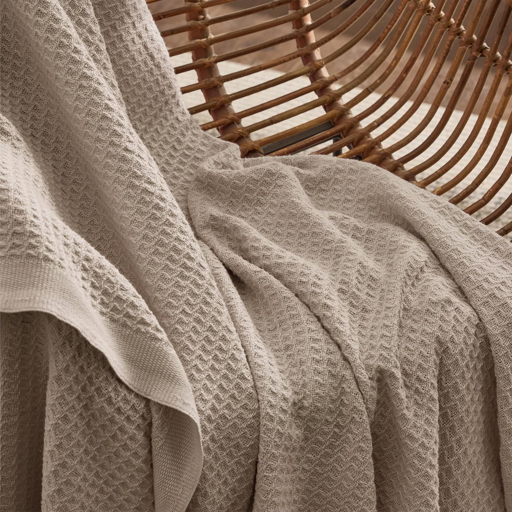Bedsure 100% Cotton Blanket, Waffle Weave, Queen Size, Khaki Brown, 90"x...