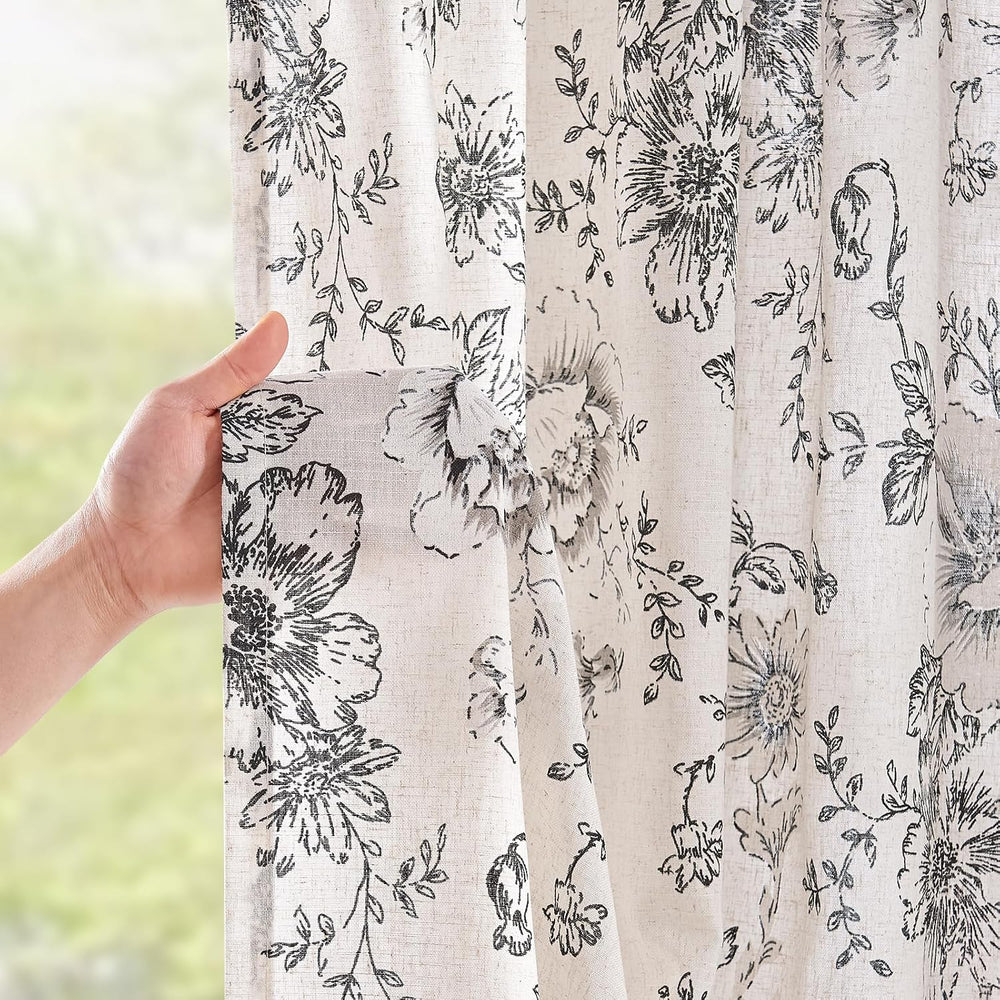 jinchan Floral Linen Curtains 84 Long for Living Room 2 Panels