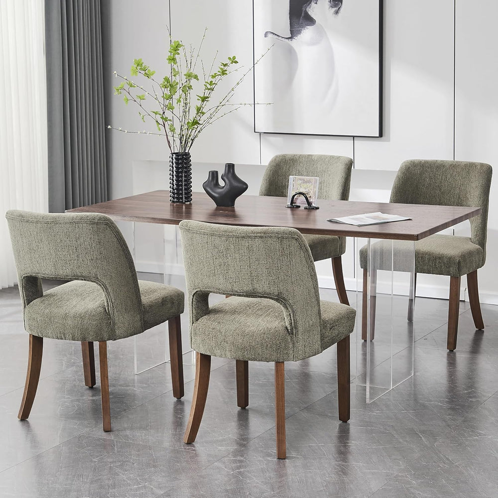 VKNOW Wooden Dining Chairs Set of 4, Modern Fabric Upholstered Dining Room Ch...