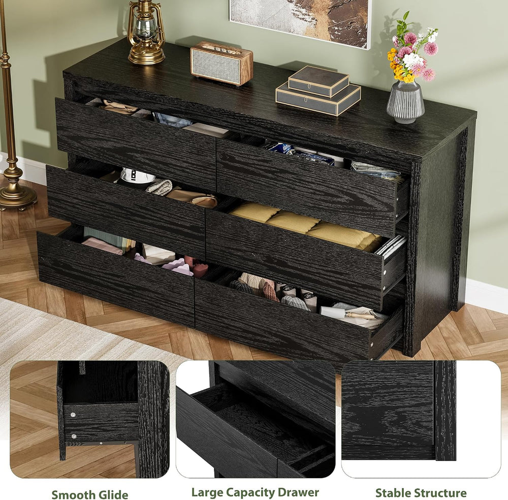 Garvee 6 Drawer Dresser for Bedroom, Wood Chest of Drawers Handle Free