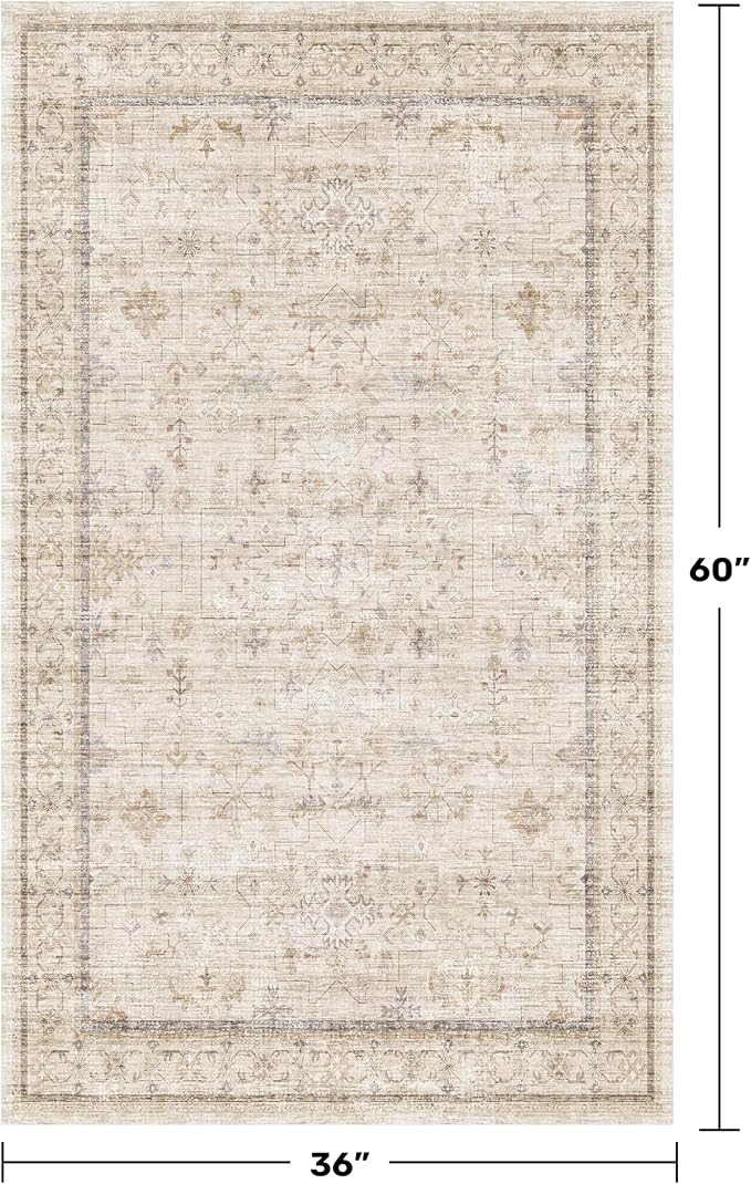 Washable Cream Farmhouse Bathroom Rug, 3x5 Non Slip Area Rugs - Image 2