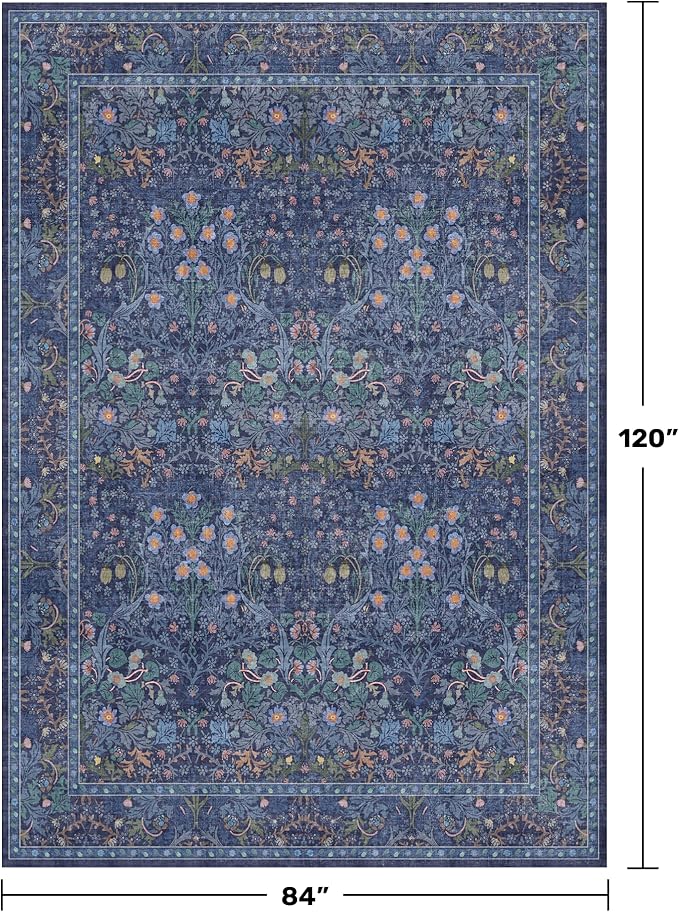 Hazo Haus Vintage Dark Blue Living Room Rug, 7x10 Washable Large Area Rugs - Image 2
