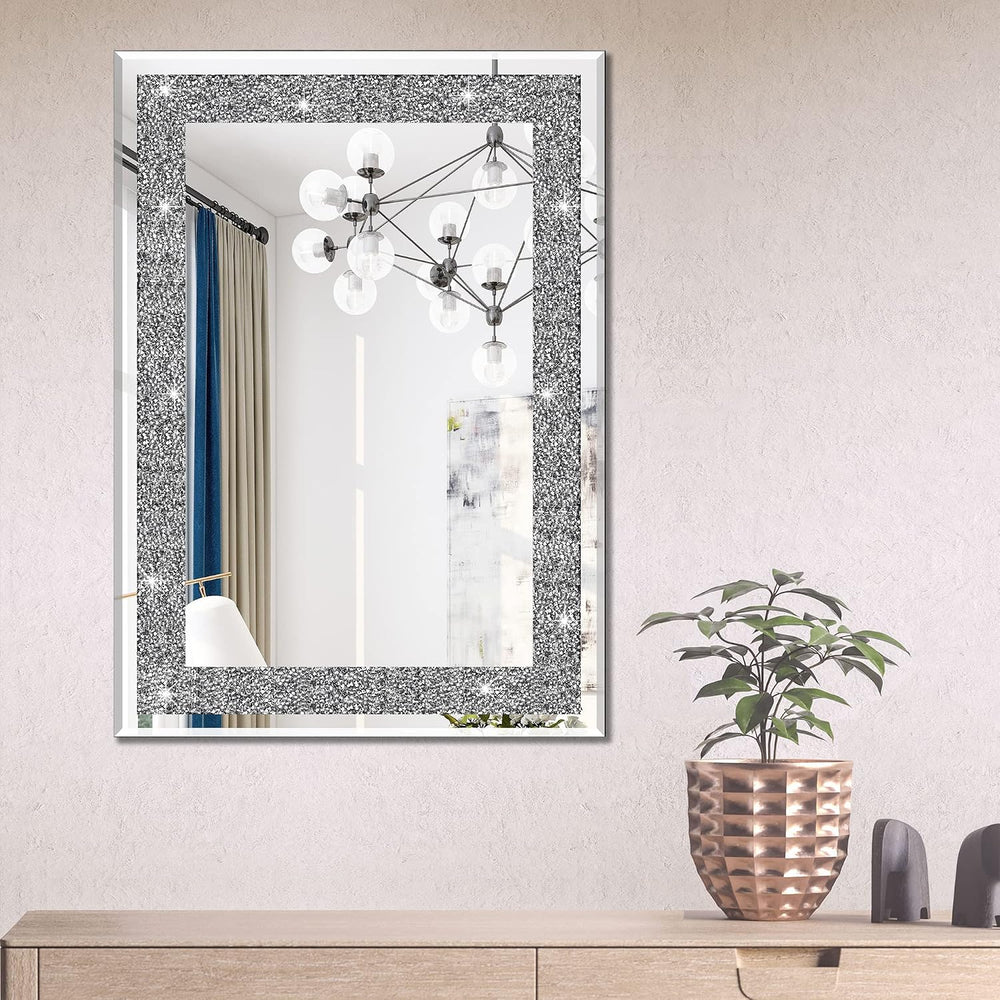 Rectangular Crystal Crush Diamond Mirror for Wall Decoration 28x20 Inch