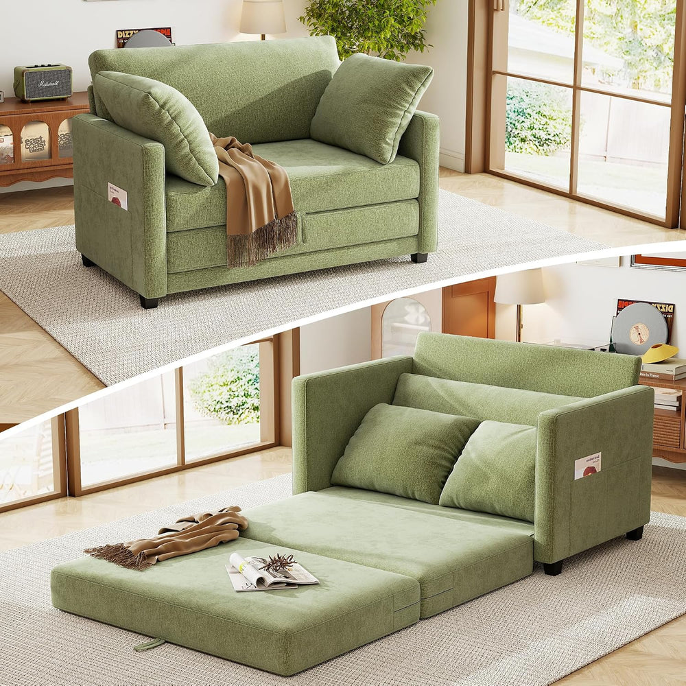 51" Loveseat Sleeper Sofa Bed, Chenille Convertible Floor Sofa Bed for S...
