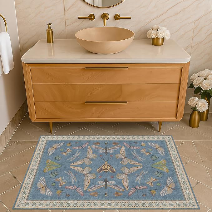 Dusty Blue Bathroom Rug 2x4 by HazoHaus