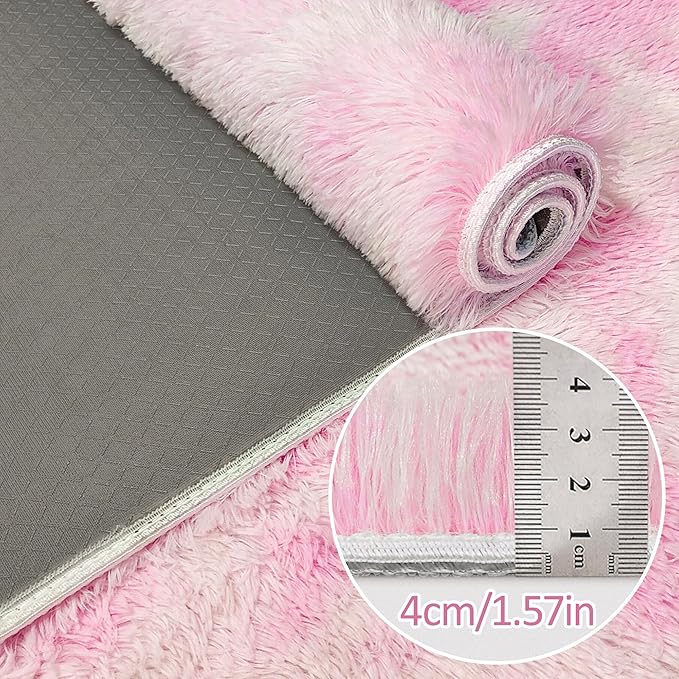 Tie-Dye Pink Fluffy Rug for Bedroom 4x6ft Soft Shag Area Rug Mat Bedside Throw - Image 5