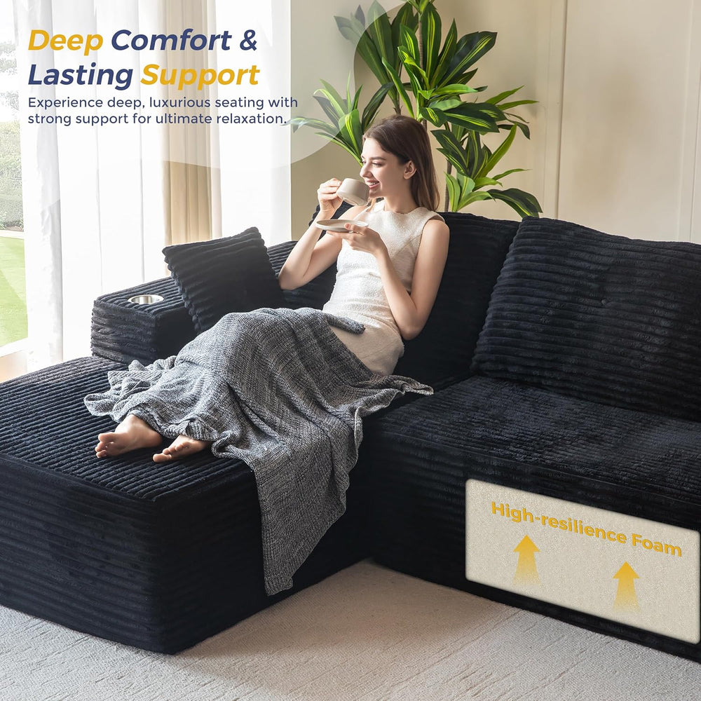 MAXYOYO 104" Modular Sectional Couch with L-Shape Chaise, Modern Boneles...